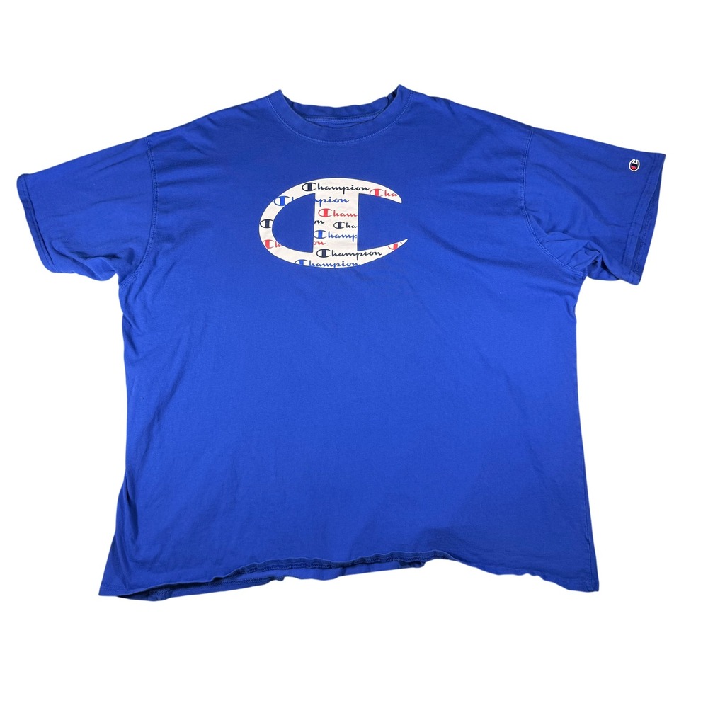 Champion Mens 5XL Blue Graphic Big C Logo Short Sleeve T-Shirt 100% Cotton